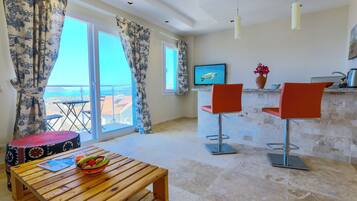 Junior Suite, Balcony, Sea View | Premium bedding, minibar, soundproofing, iron/ironing board