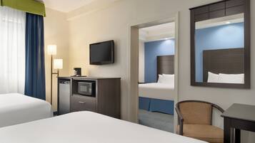 Premium bedding, down comforters, desk, laptop workspace