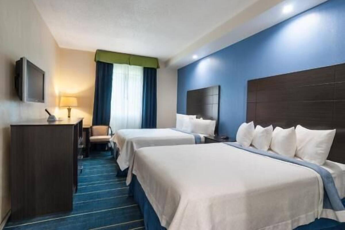 Premium bedding, down duvets, desk, laptop workspace