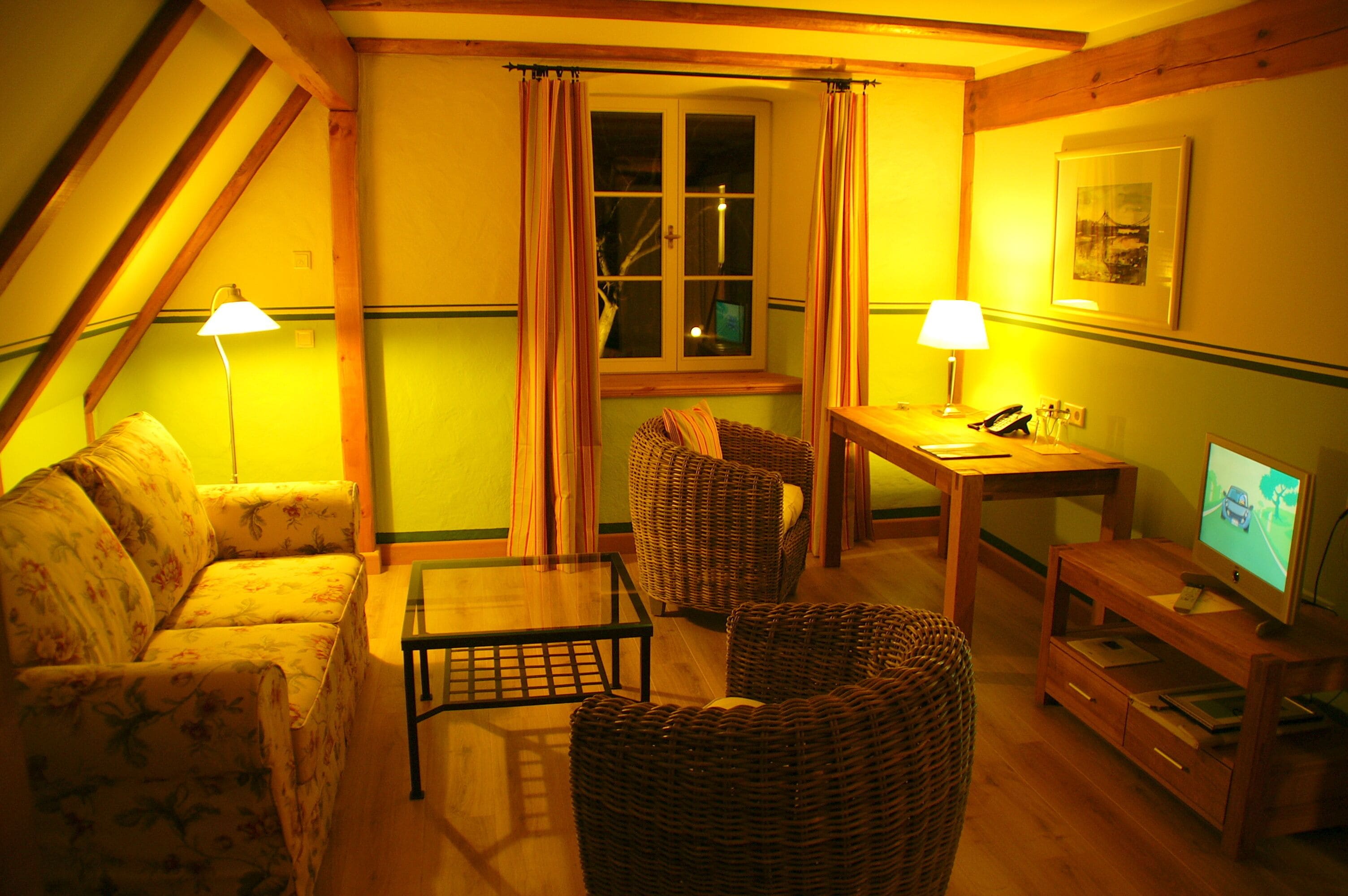 35-inch flat-screen tv with cable channels, tablet