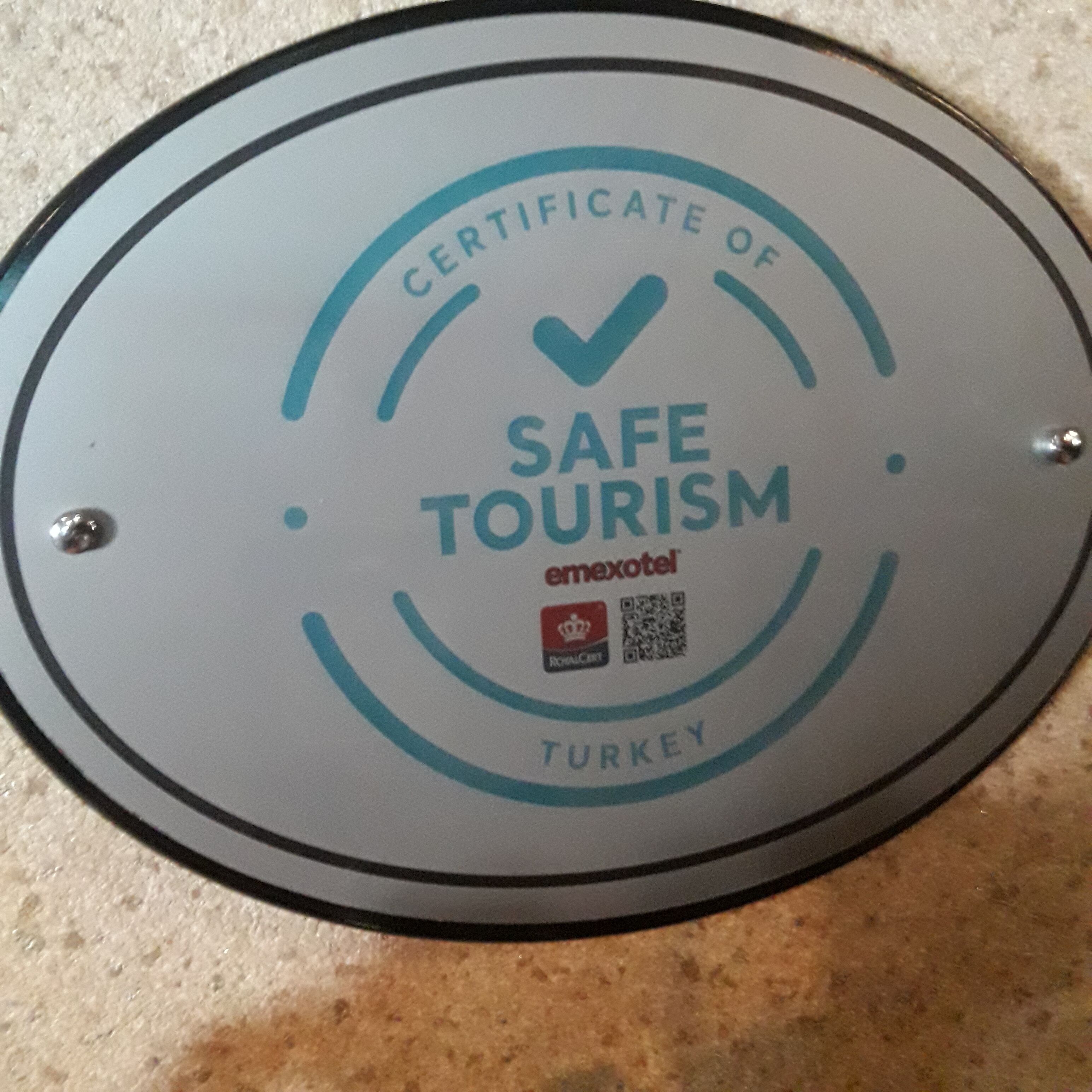 A safe tourism certificate for emexotel in Turkey.