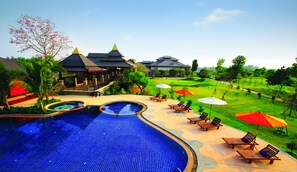 Outdoor pool, pool umbrellas