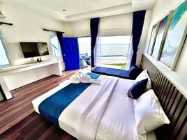 Vila premier, 1 cama King, vista para o mar, de frente para o mar | Frigobar, Wi-Fi de cortesia, roupa de cama