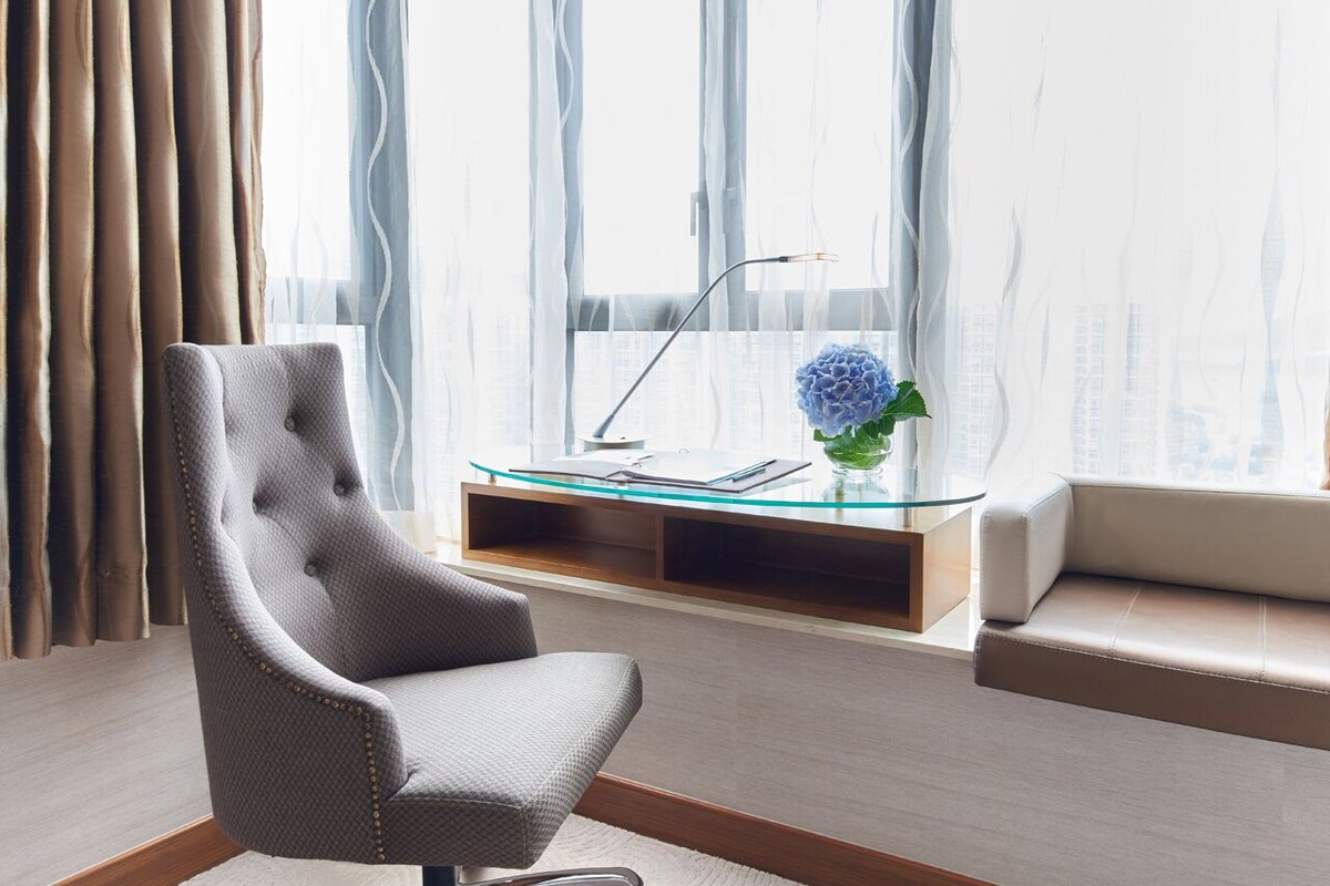In-room safe, desk, laptop workspace, blackout curtains