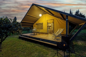 Glamping | Living area | 30-inch TV with digital channels