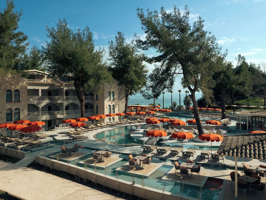 2 outdoor pools, pool umbrellas, pool loungers