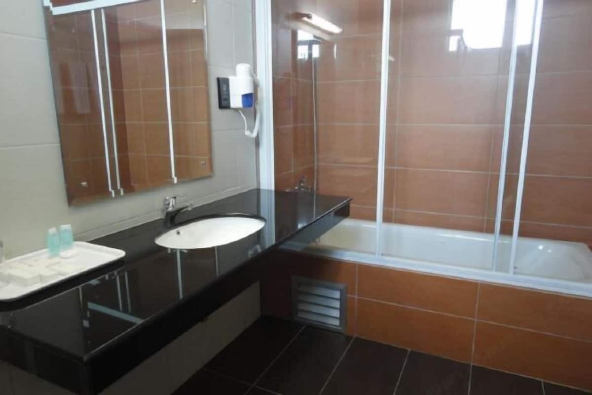 Free toiletries, hair dryer, bidet, towels