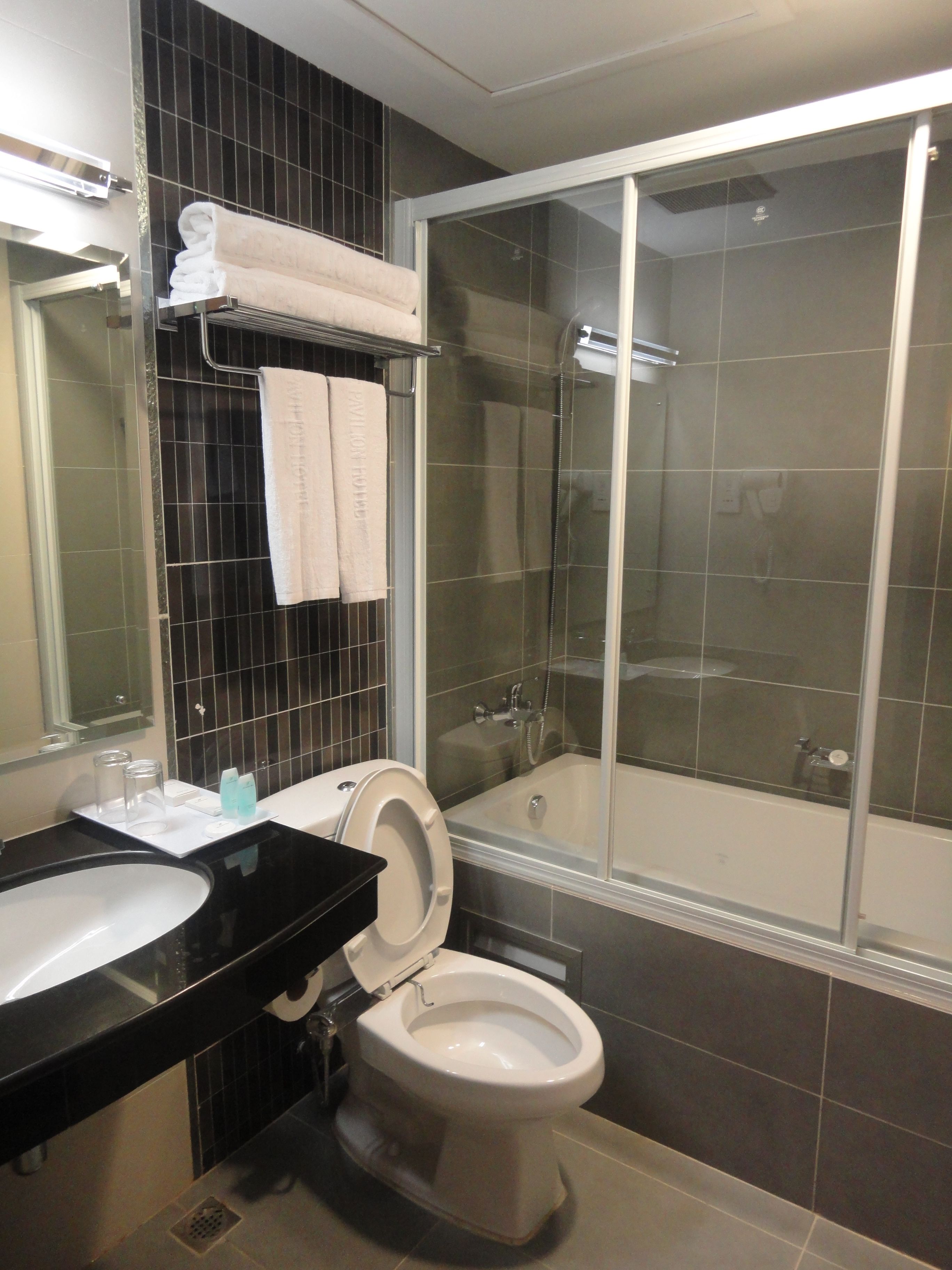 free toiletries, hair dryer, bidet, towels