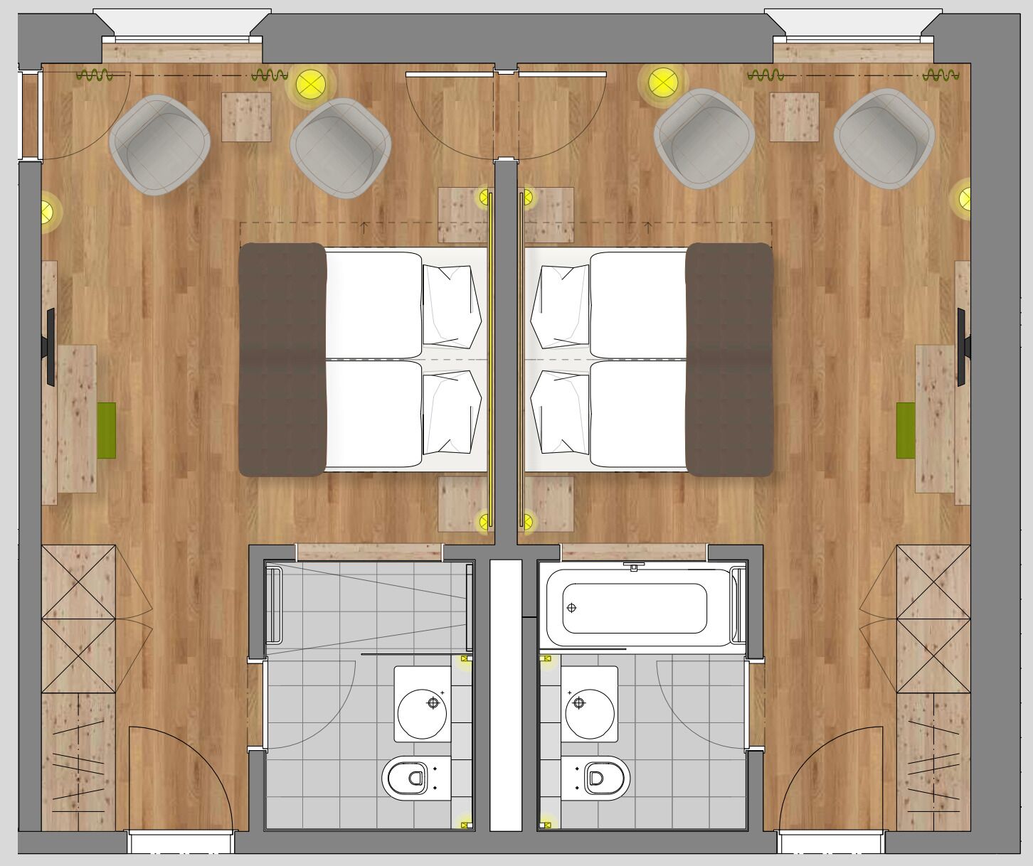 family room | in-room safe, desk, soundproofing, rollaway beds