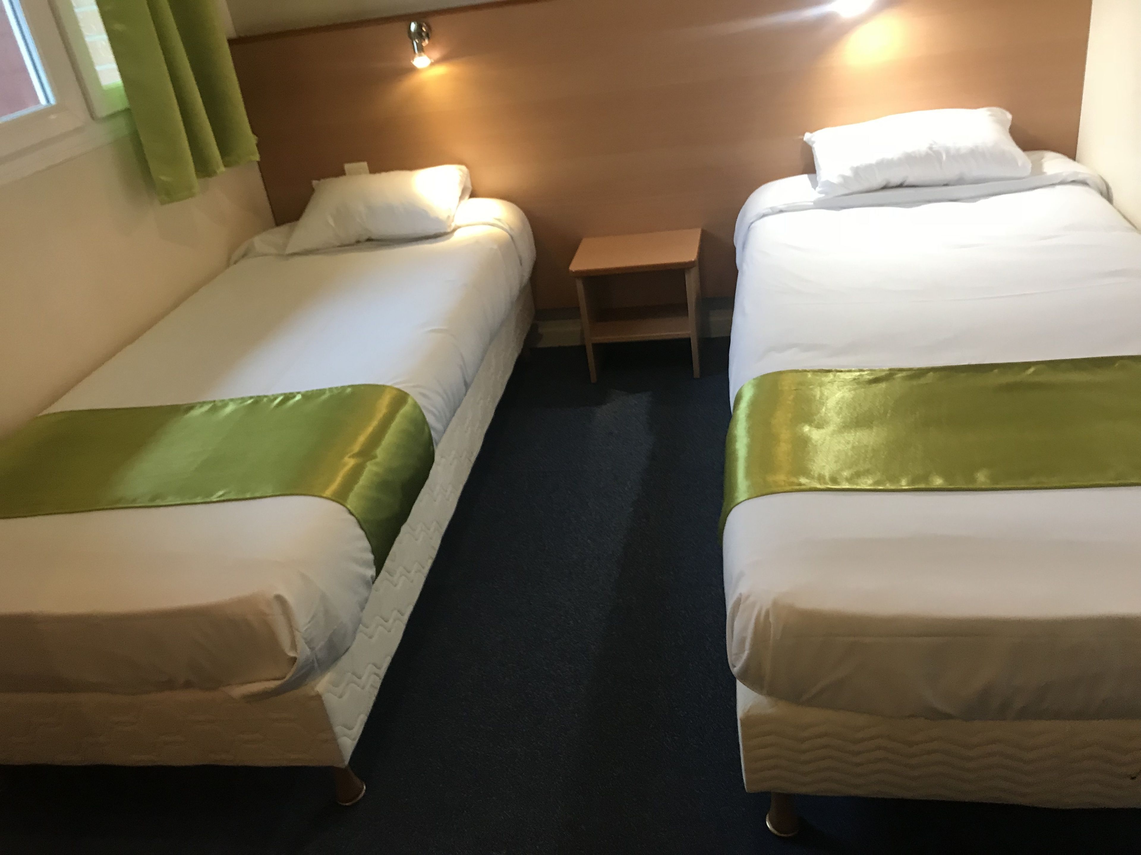 Premium bedding, desk, blackout curtains, soundproofing