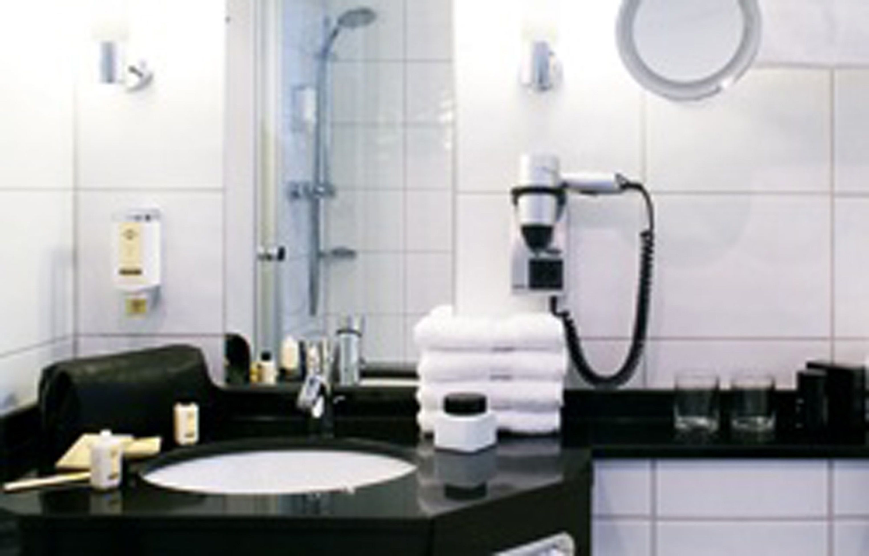 combined shower/bathtub, free toiletries, hair dryer, towels