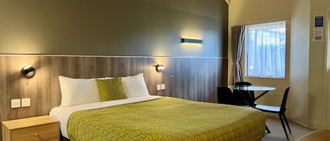 Premium bedding, down duvets, Select Comfort beds, desk
