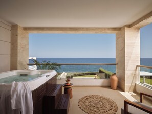Royal Suite with Jacuzzi on balcony, Sea Front | View from room - The Royal Blue (Mylopotamos)