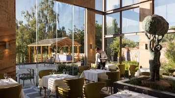 Dinner served, garden views