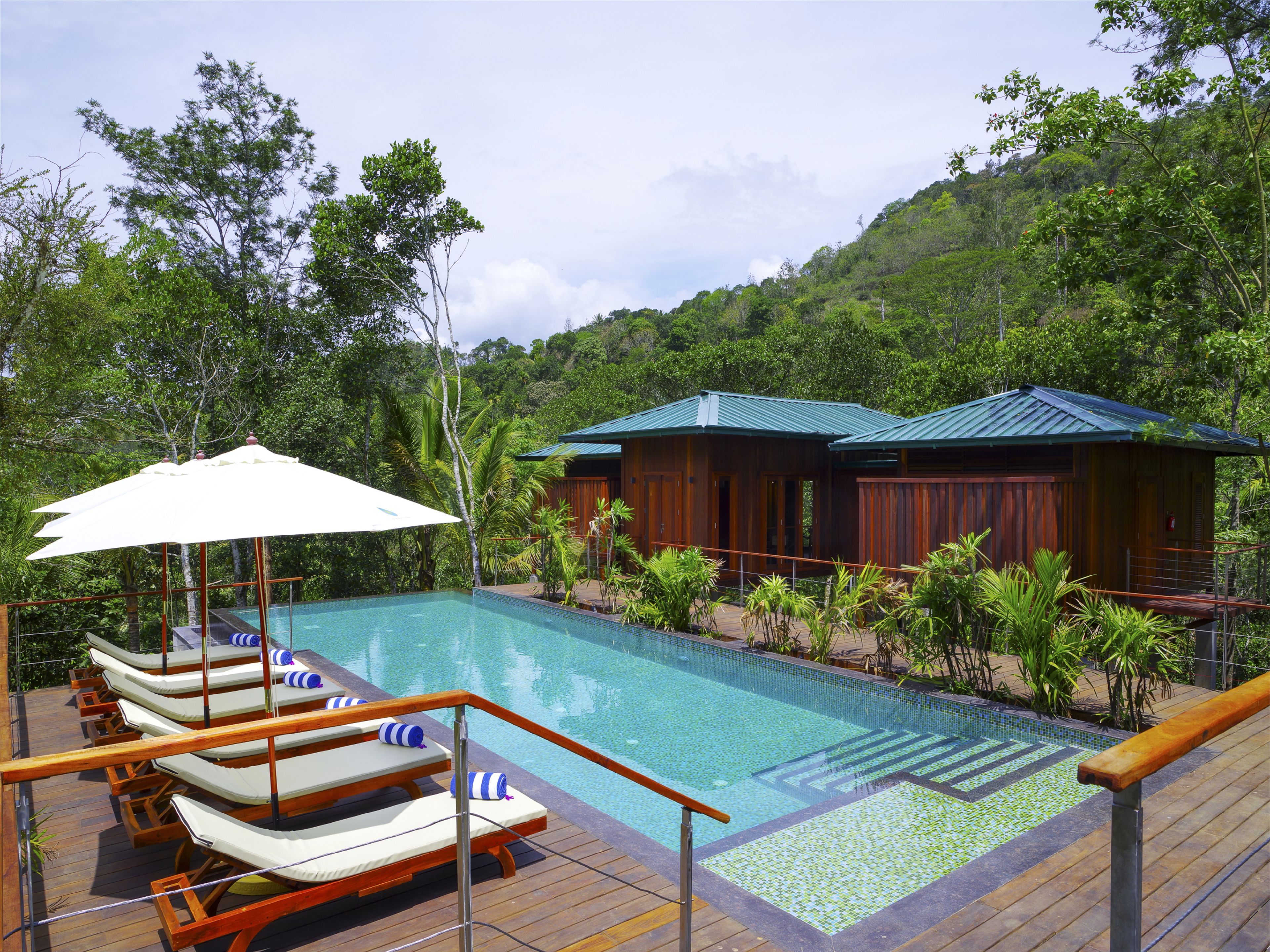 outdoor pool, pool loungers