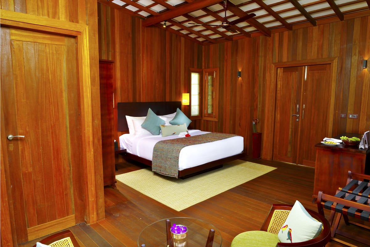 club cottage, 1 king bed, mountain view | living room | tv