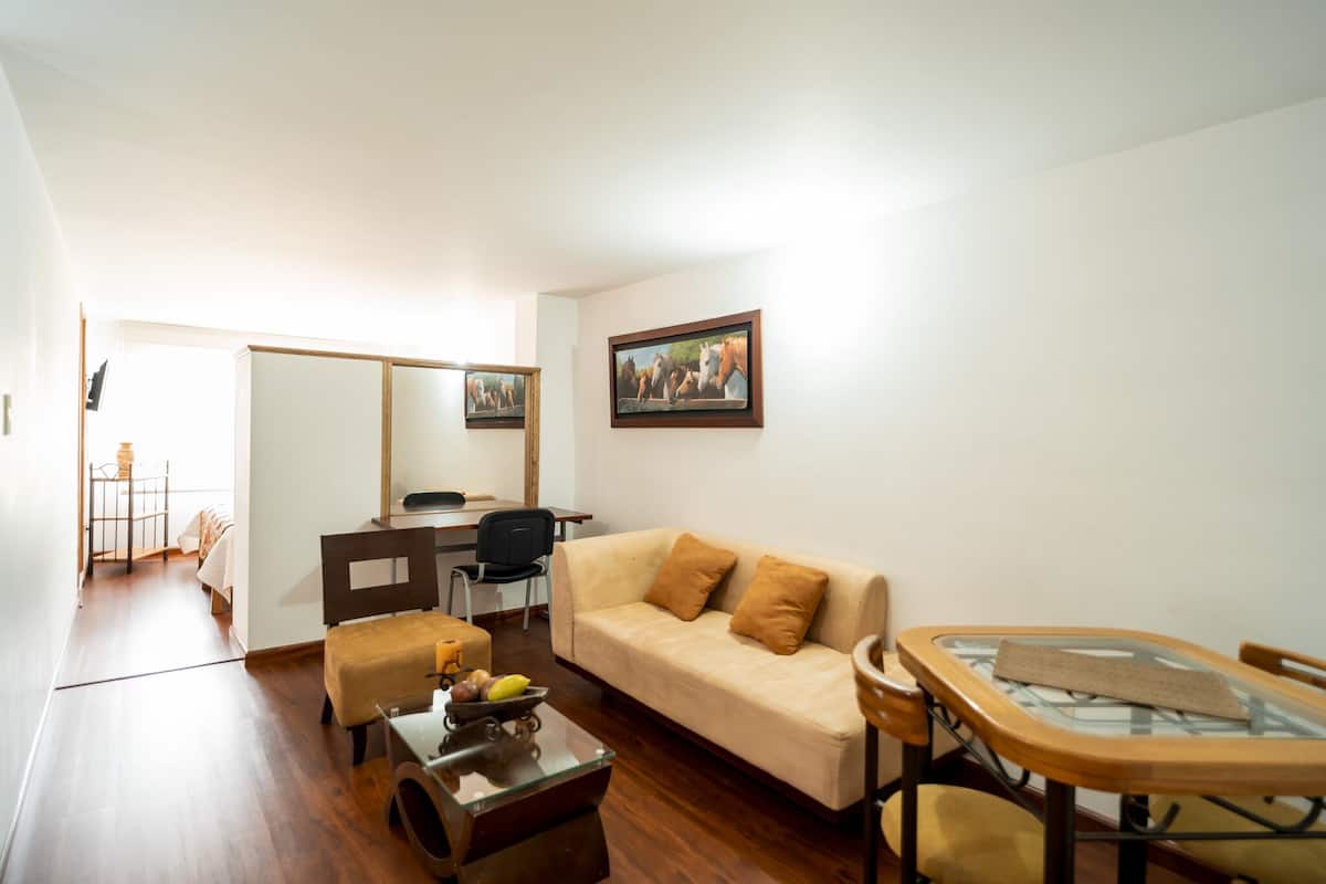 Apartamento junior | Zona de estar | Televisión de 21 pulgadas con canales digitales