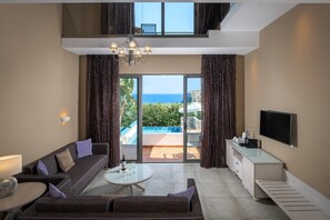 Duplex, Private Pool | Living area | LCD TV, table tennis - Porto Angeli Beach Resort – All Inclusive (Rhodes)