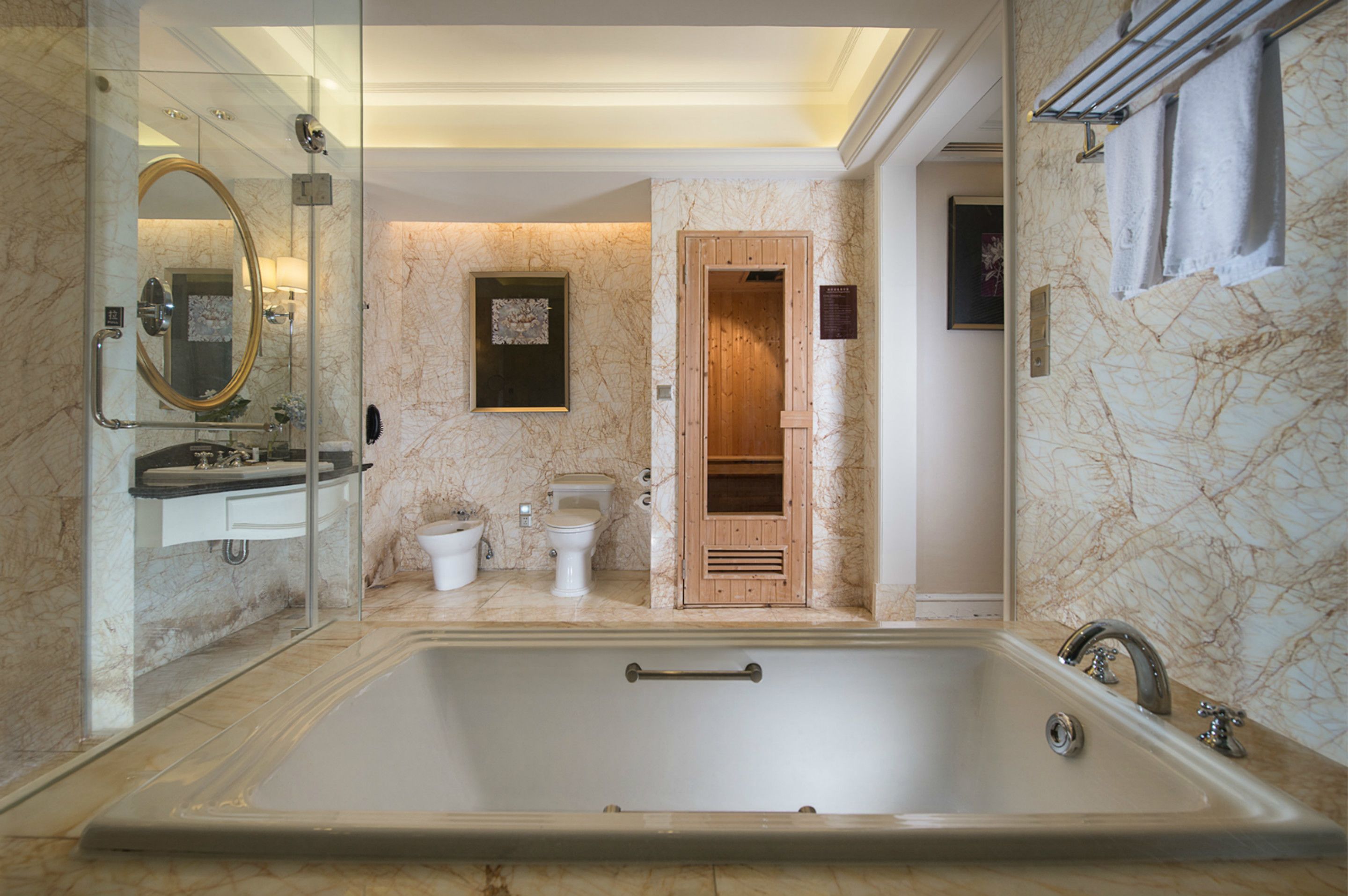 executive suite, 1 bedroom | bathroom | separate bathtub and shower, deep-soaking bathtub, rainfall showerhead