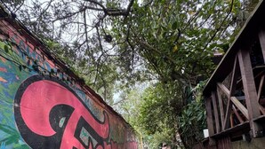 A narrow cobblestone path leading to a building with a colorful mural on the wall. - Pousada Sereia de Geriba (Búzios)