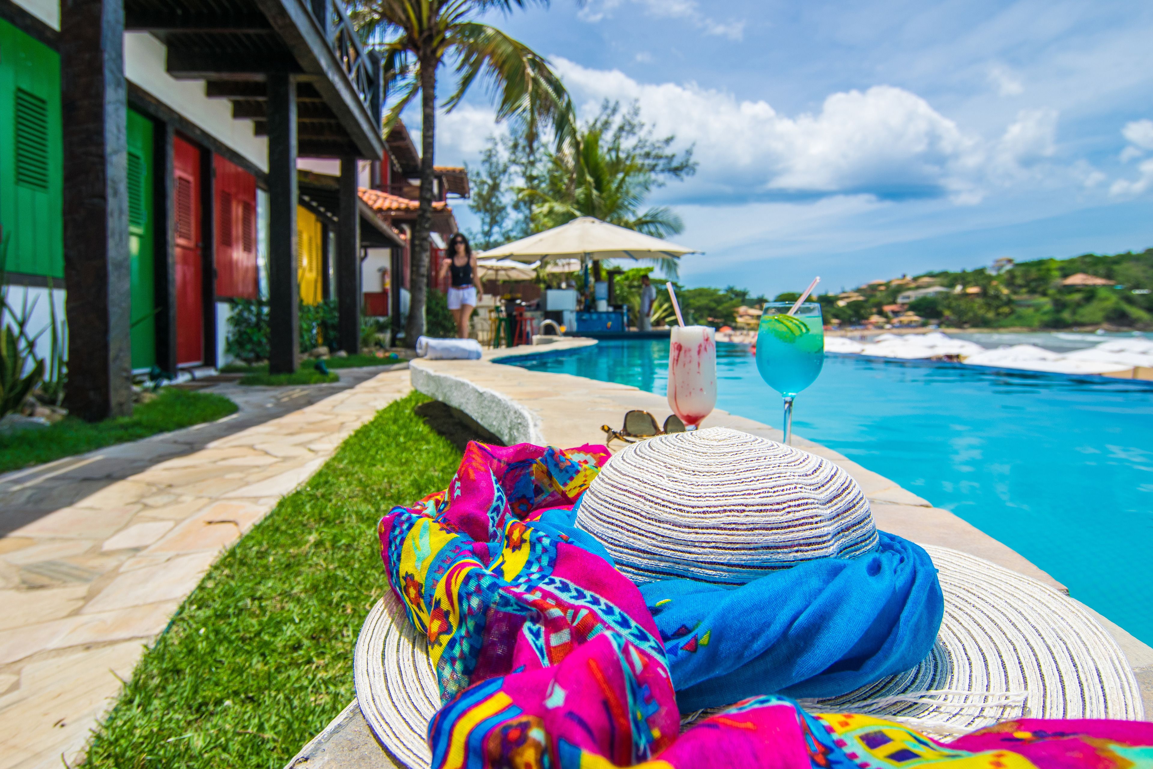 outdoor pool, pool loungers