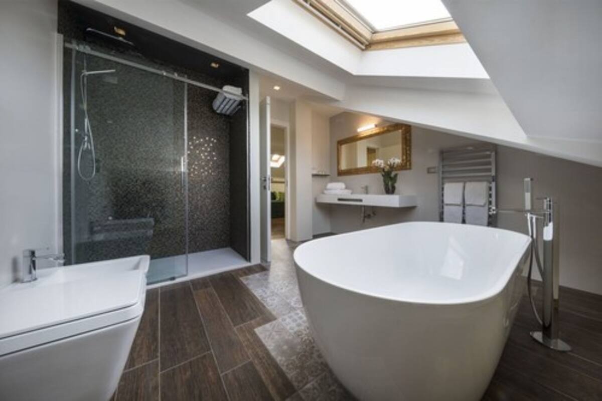 rainfall showerhead, designer toiletries, hair dryer, bidet