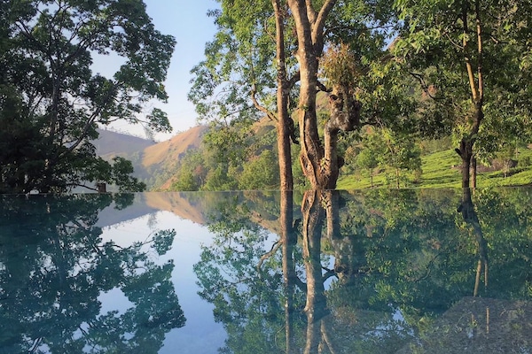 Una piscina techada, una piscina al aire libre