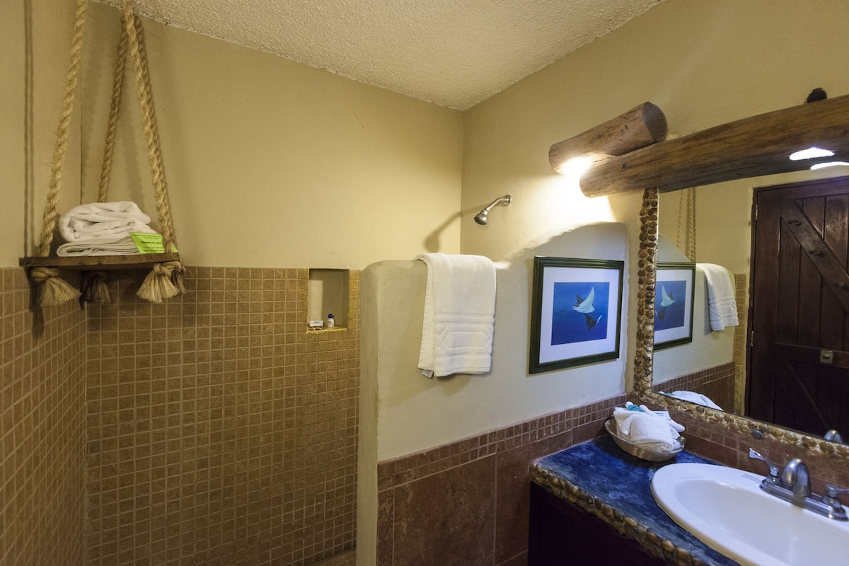 standard room | bathroom | shower, free toiletries, hair dryer, towels