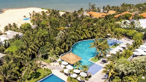 2 outdoor pools, open 6:00 AM to 7:00 AM, pool umbrellas, sun loungers
