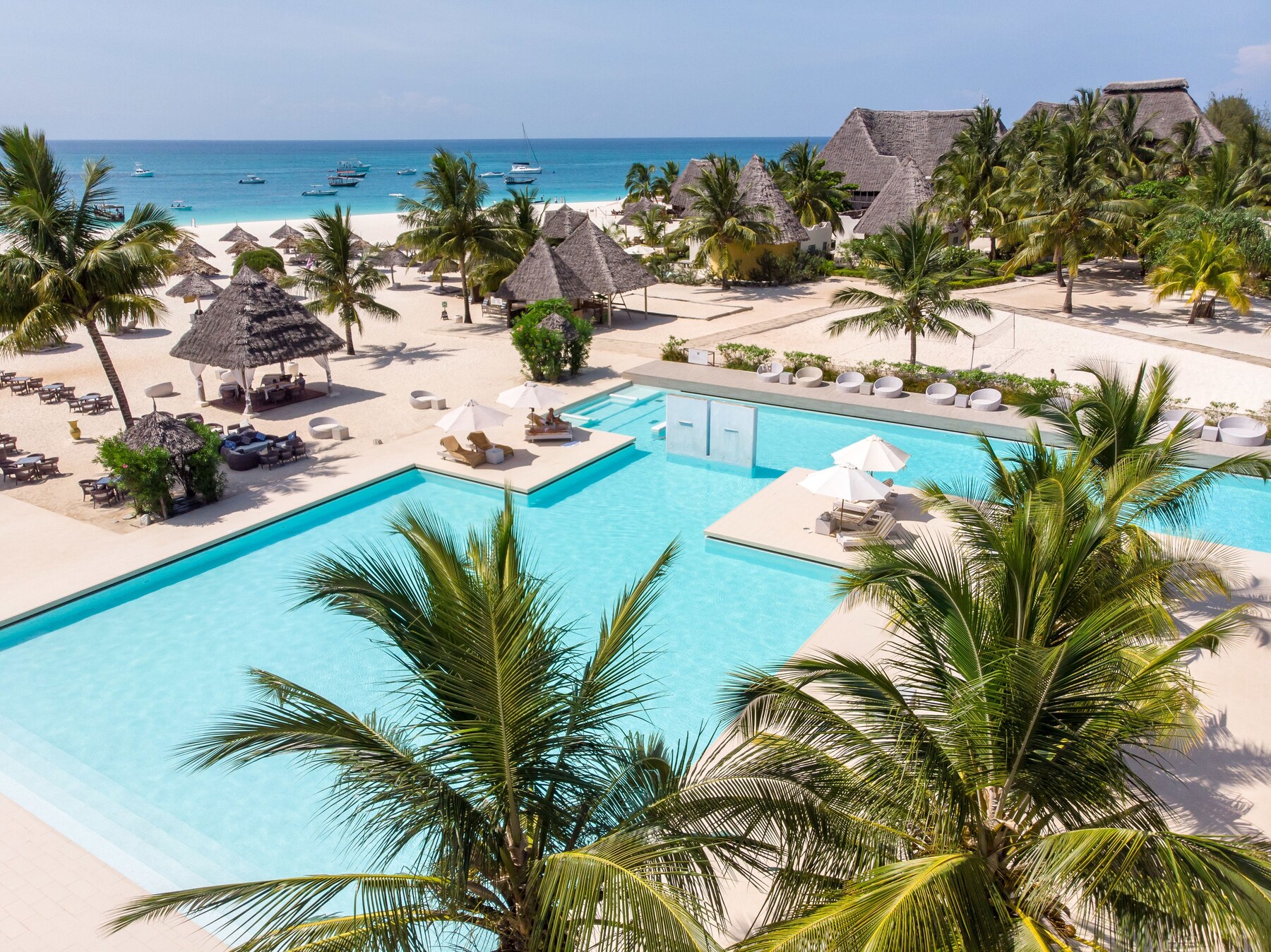 Outdoor pool, pool umbrellas, pool loungers