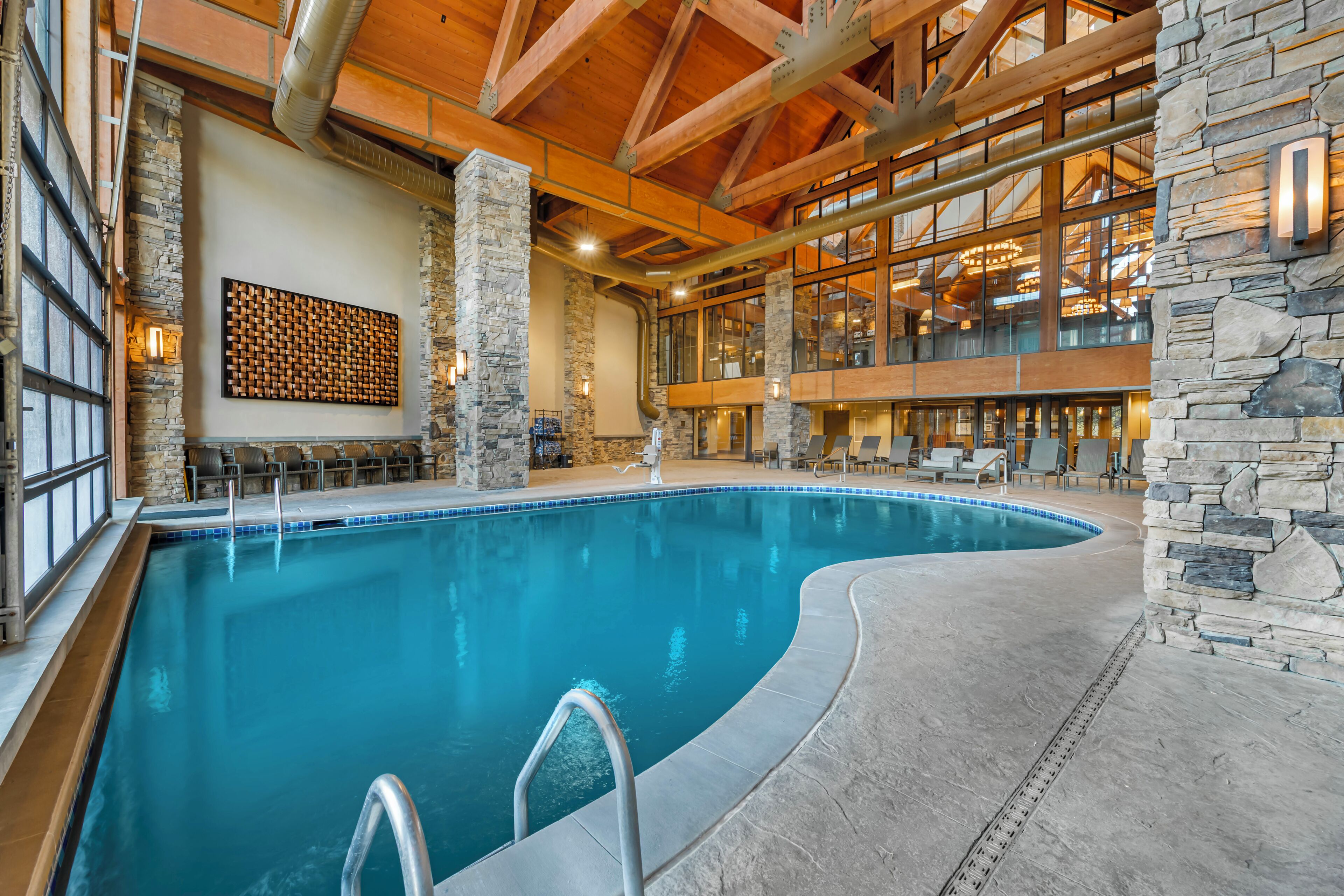 Indoor pool, seasonal outdoor pool, pool umbrellas, sun loungers