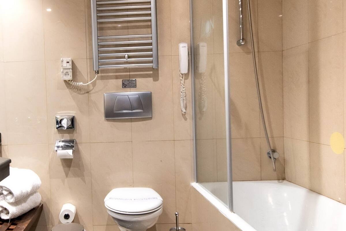 classic double room, courtyard view | bathroom | bathtub, free toiletries, hair dryer, towels