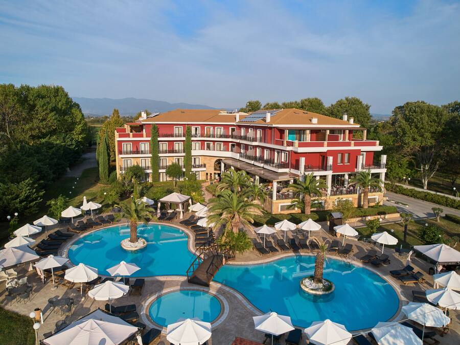 Outdoor pool, pool umbrellas, pool loungers