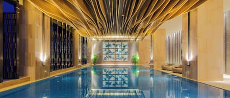 Indoor pool, open 7:00 AM to 9:00 PM, sun loungers
