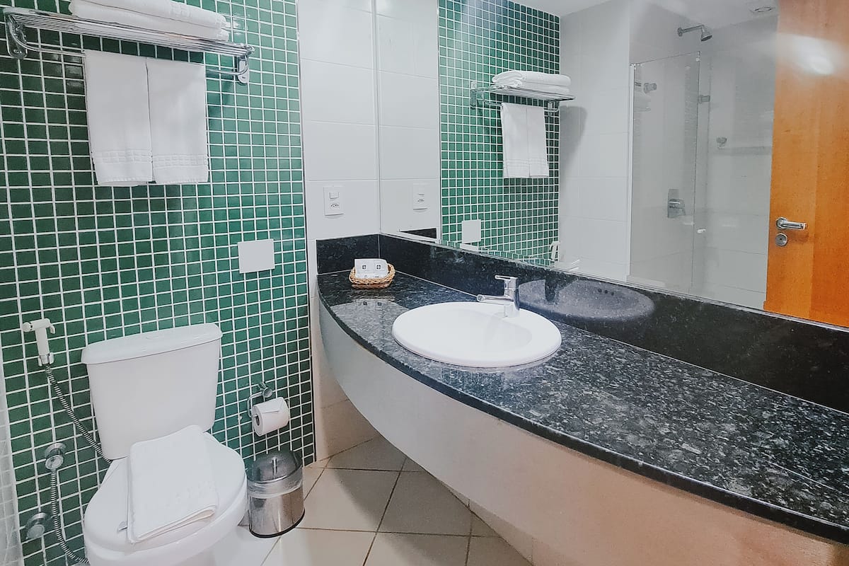 shower, rainfall showerhead, free toiletries, hair dryer