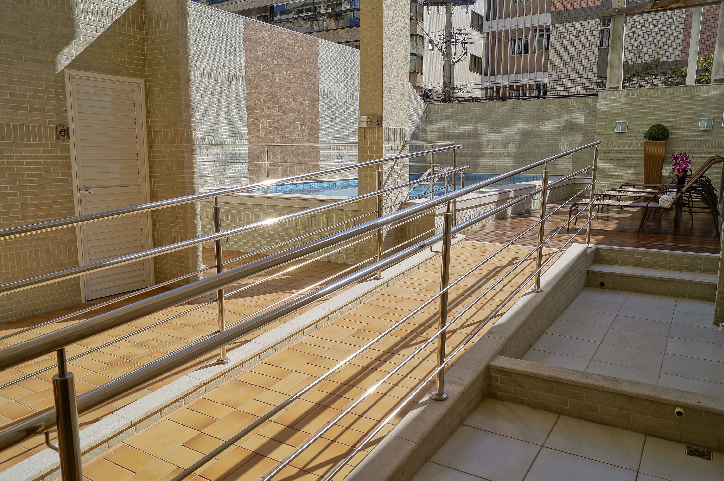 outdoor pool, pool loungers