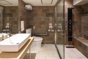 Queen Double (Factory Modern Superior), Non-snoking | Bathroom | Hair dryer, slippers, electronic bidet, towels - Shibuya Hotel En (Tokyo)