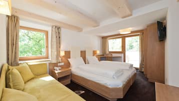 Down comforters, memory foam beds, desk, blackout drapes