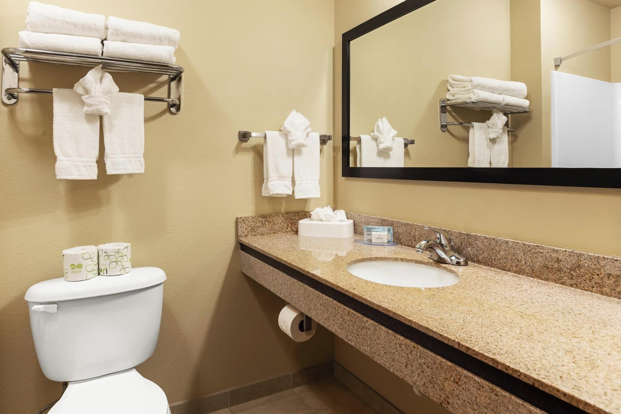 free toiletries, hair dryer, towels