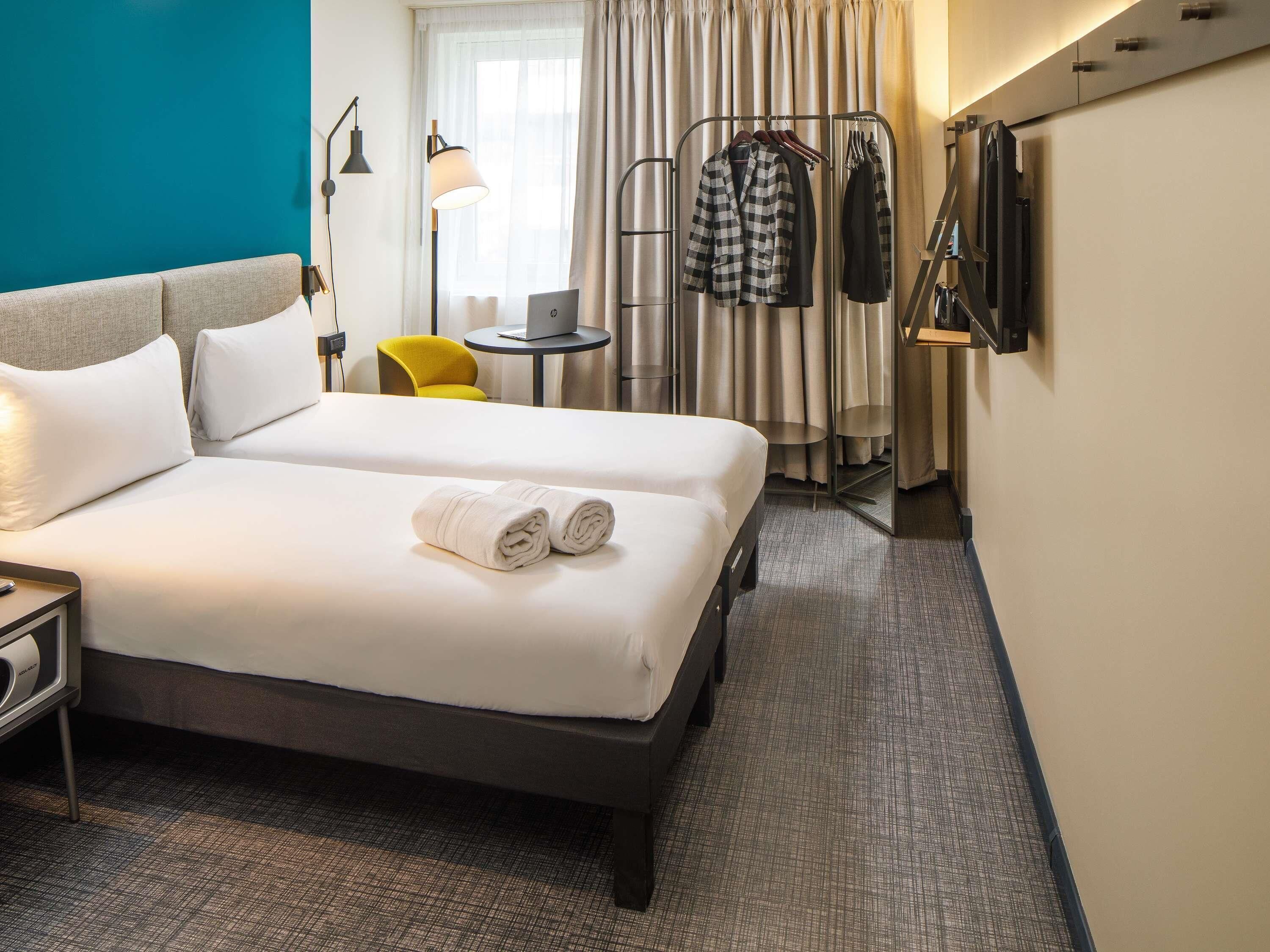 hypo-allergenic bedding, desk, blackout curtains, soundproofing