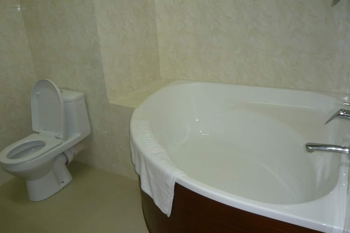 combined shower/bathtub, deep-soaking bathtub, free toiletries