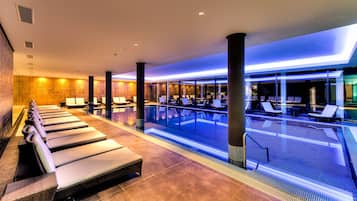 Indoor pool, open 7:00 AM to 10:00 PM, sun loungers