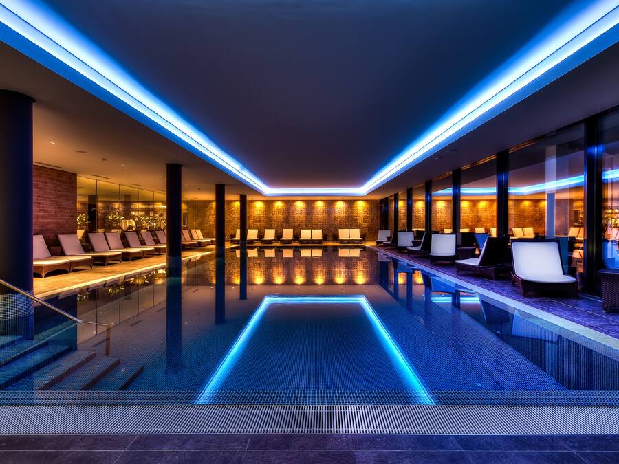 Indoor pool, open 7:00 AM to 10:00 PM, sun loungers