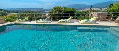 Outdoor pool, sun loungers