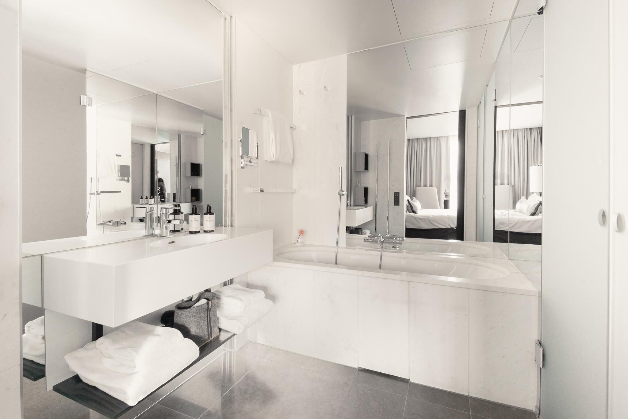 shower, rainfall showerhead, designer toiletries, hair dryer