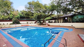 Outdoor pool, sun loungers