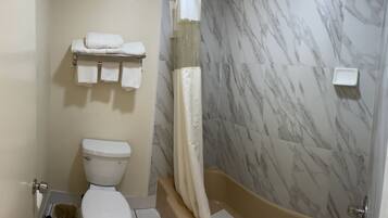 Shower, free toiletries, hair dryer, towels