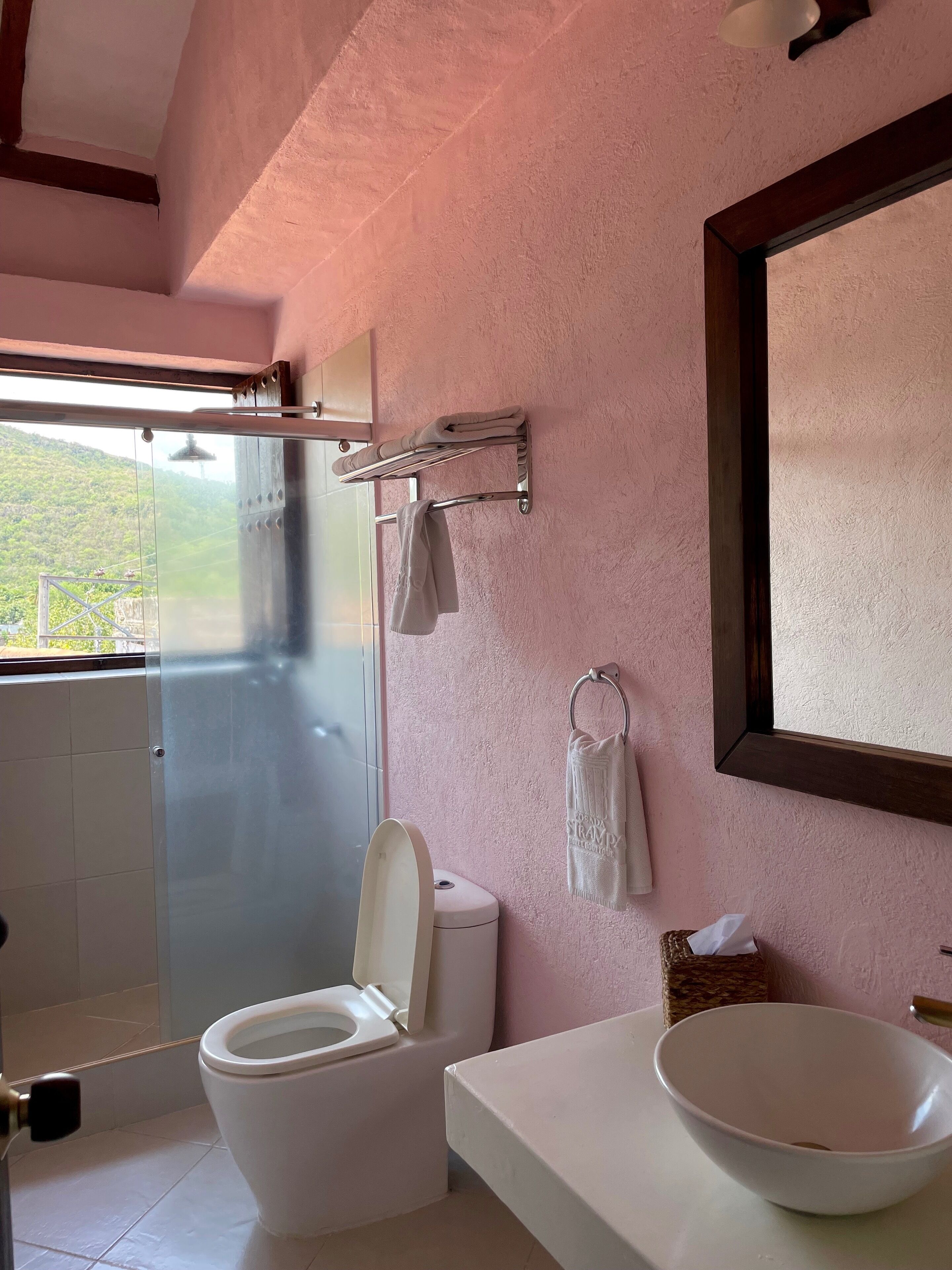 shower, rainfall showerhead, free toiletries, hair dryer