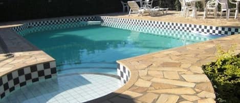 Outdoor pool, sun loungers