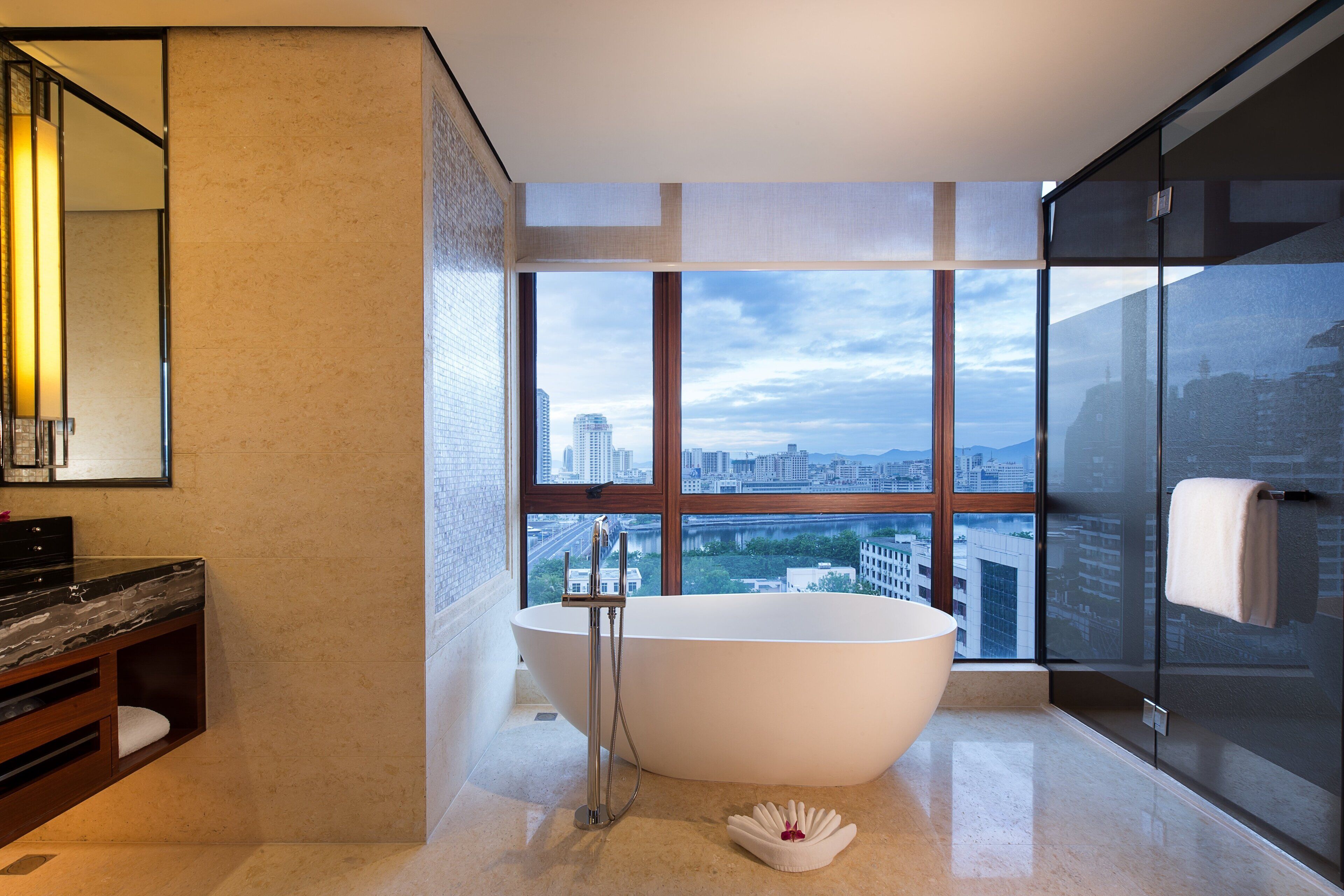 premium room, 1 king bed, smoking, club lounge access (bay view) | premium bedding, in-room safe, desk, blackout curtains